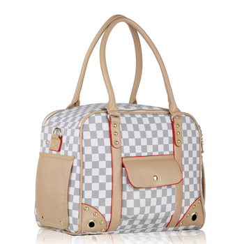 White Checkered Dog Carrier by Parisian Pet