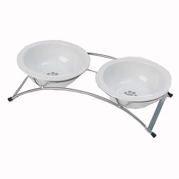 Buddy's Best Feeder Pet Diner Set - White and Silver