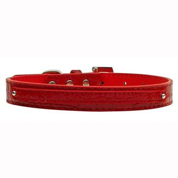 Faux Crocodile Two Tiered Dog Collar with 10MM Letter Strap - Red