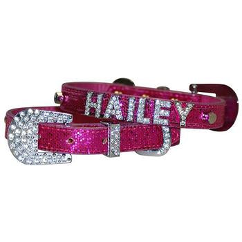 Foxy Glitz Dog Collar With Letter Strap by Cha-Cha Couture - Hot Pink