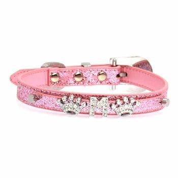 Foxy Glitz Dog Collar with Letter Strap by Cha-Cha Couture - Pink