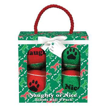Grriggles Naughty or Nice Tennis Ball Dog Toy Gift Pack