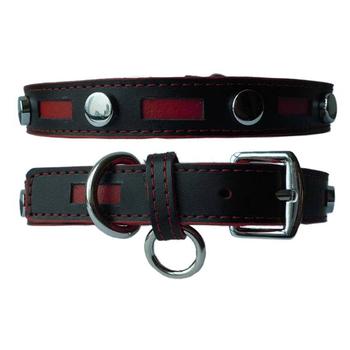 Inlaid Leather Dog Collar by Cha-Cha Couture - Black with Red