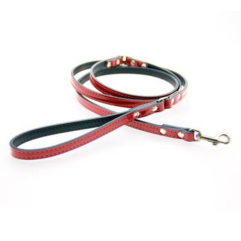 Manhattan Patent Leather Dog Leash by Auburn Leather - Red