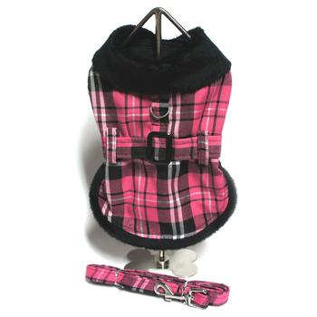 Plaid Fur-Trimmed Dog Harness Coat - Hot Pink and Black by Doggie Design