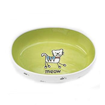 Silly Kitty Oval Cat Bowl - Lime Green