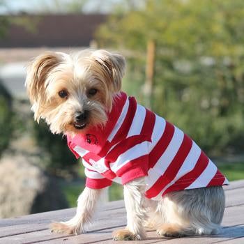 Striped Dog Polo by Doggie Design - Flame Scarlet Red and White