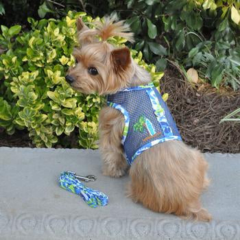 Surfboard Blue and Green Cool Mesh Dog Harness with Matching Leash by Doggie Design