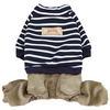 Striped Top with Corduroy Pants Dog Jumpsuit - Navy