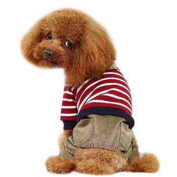 Striped Top with Corduroy Pants Dog Jumpsuit - Red