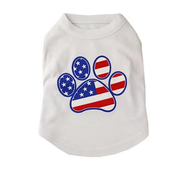 American Flag Dog Paw Print Tank Top - White