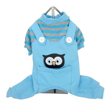 Animal Overalls Dog Pajamas - Owl Blue