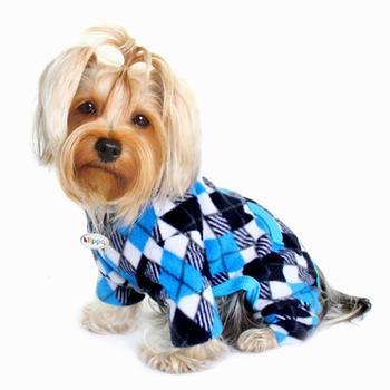 Argyle Fleece Turtleneck Dog Pajamas by Klippo - Black and Blue