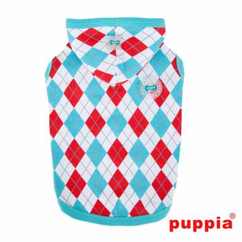 Argyle Hooded Dog Shirt by Puppia - Aqua