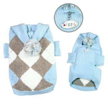 Argyle Pattern Hoodie Dog Sweater from Klippo - Light Blue