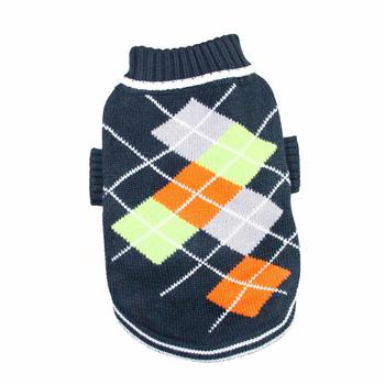 Argyle Pattern Turtleneck Dog Sweater from Klippo - Navy