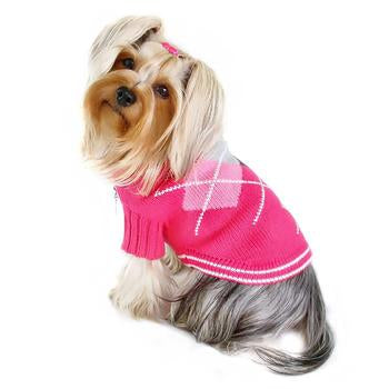 Argyle Pattern Turtleneck Dog Sweater from Klippo - Pink