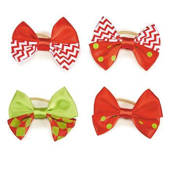 Aria Red and Green Chevron and Dot Holiday Dog Bows