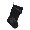 Believe Rhinestone Velvet Christmas Dog Stocking - Black