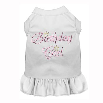 Birthday Girl Rhinestone Dog Dress - White