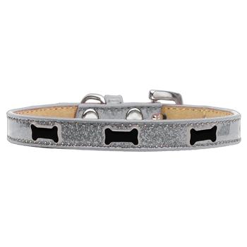 Black Bone Widget Dog Collar - Silver