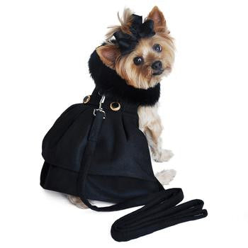 Wool Fur-Trimmed Dog Harness Coat - Black