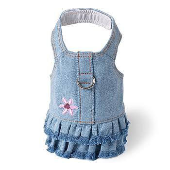 Blue Jean Denim Flower Dress Dog Harness by Doggles