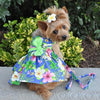 Blue Lagoon Hawaiian Hibiscus Dog Dress with Matching Leash by Doggie Design