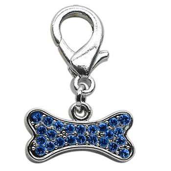 Bone Shaped Crystal Dog Collar Charm - Blue