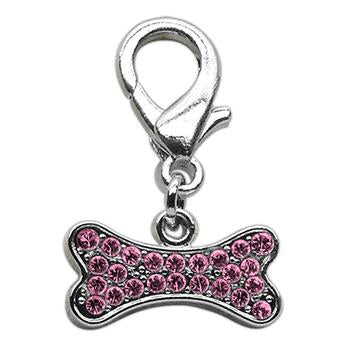 Bone Shaped Crystal Dog Collar Charm - Pink