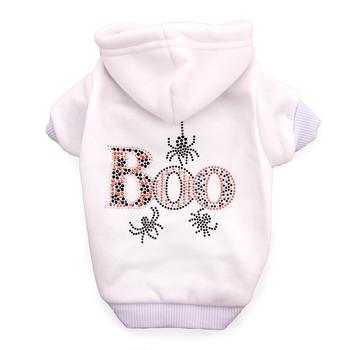 Boo Rhinestone Dog Hoodie - White Cream