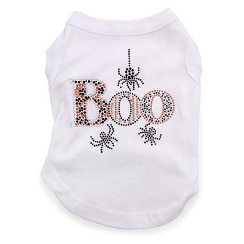 Boo Rhinestone Dog Shirt - White