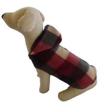 Buffalo Plaid Hooded Dog Pullover - Black and Burgundy