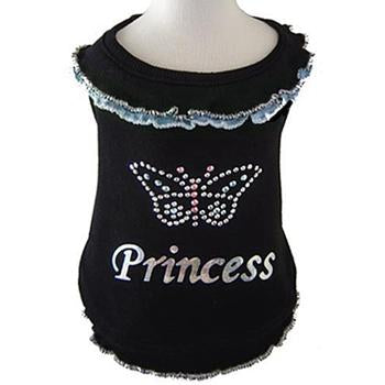 Butterfly Princess Blouse Dog Shirt - Black with Blue Trim