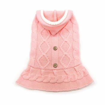 Cable Hoodie Dog Sweater Dress by Dogo - Pink