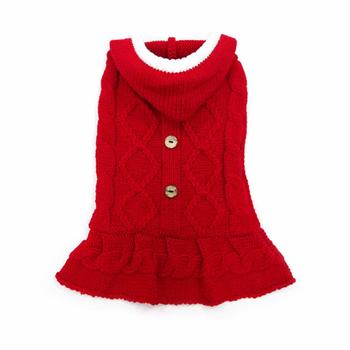 Cable Hoodie Dog Sweater Dress by Dogo - Red