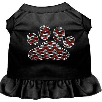 Candy Cane Chevron Paw Rhinestone Dog Dress - Black