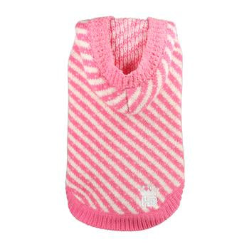 Candy Striped Hooded Dog Sweater by Hip Doggie - Pink