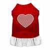 Chevron Heart Screenprint Dog Dress - Red with a White Skirt