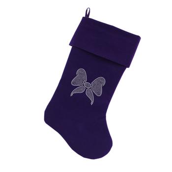 Christmas Bow Rhinestone Velvet Dog Stocking - Purple