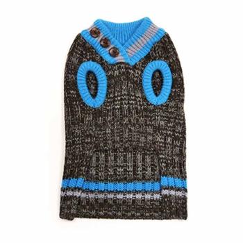 City V-Neck Dog Sweater by Dogo - Brown with Blue Trim