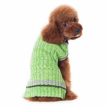 City V-Neck Dog Sweater by Dogo - Green with Gray Trim