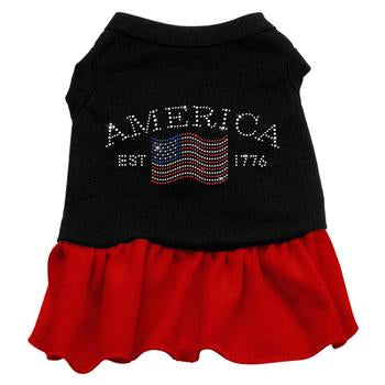 Classic American Rhinestone Dog Dress - Black with Red Skirt