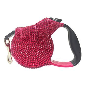 Crystal Retractable Dog Leash - Dark Pink