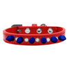 Crystals and Blue Spikes Dog Collar - Red