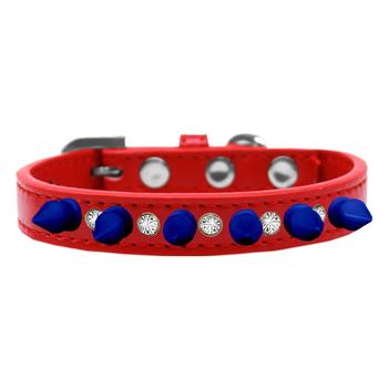 Crystals and Blue Spikes Dog Collar - Red