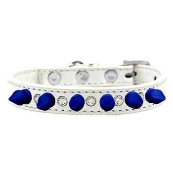 Crystals and Blue Spikes Dog Collar - White