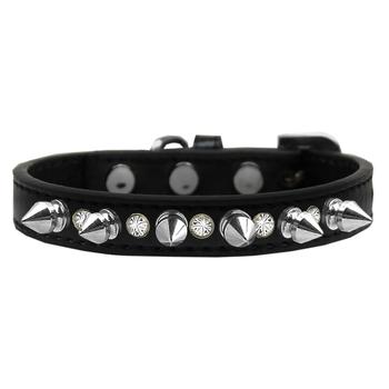 Crystals and Silver Spikes Dog Collar - Black