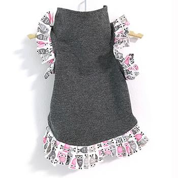 Daisy and Lucy Gray Body with Pink Owl Ruffle Trim Dog Dress