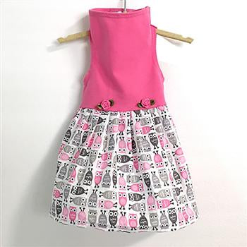 Daisy and Lucy Pink Top with Owl Print Skirt Dog Dress